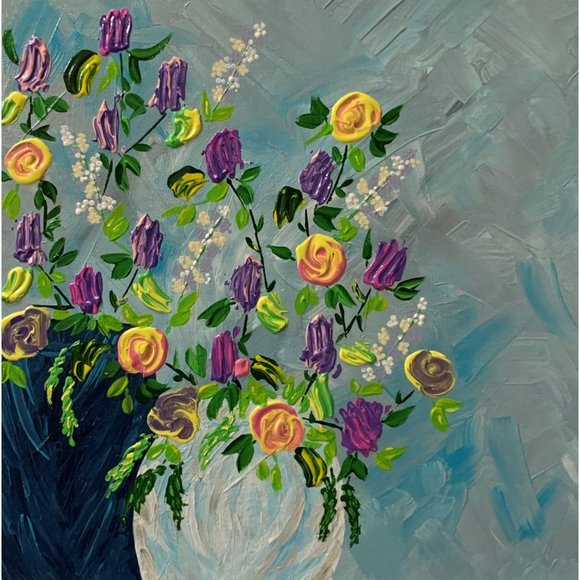 Vases of Violet, Floral Acrylic Art Painting